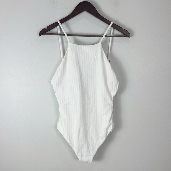 Andie Swim Asbury Rib High Neck One Piece Swimsuit Coca Ivory Medium AO288 - Picture 3 of 8
